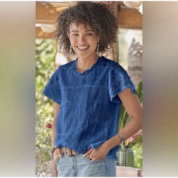 Sundance Tops - Sundance Women's Nova Dreamer Eyelet Top Bright Blue Cotton Boho Size Small